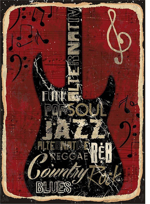 Elektro Gitar Ve Müzik Türleri Art Mdf Poster