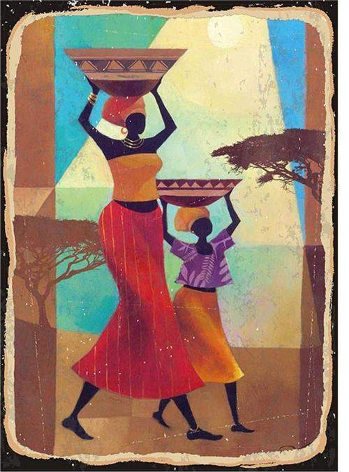 Afrikalı Kadınlar Desenli Ahşap Tablo