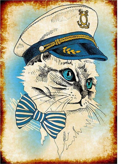 Denizci Kedi Art Mdf Poster
