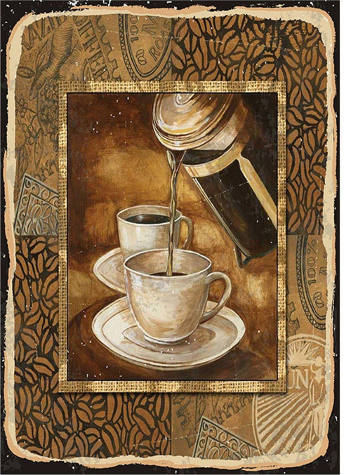 French Press Kahve Desenli Mdf Tablo