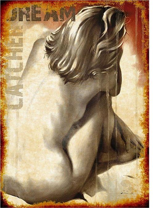 Düş Kapanı Ve Kadın Desenli Ahşap Tablo