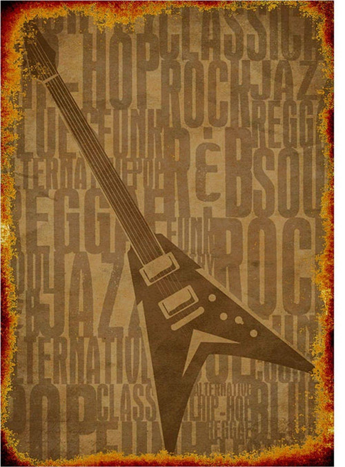 Fly Kasa Gitar Desenli Mdf Tablo