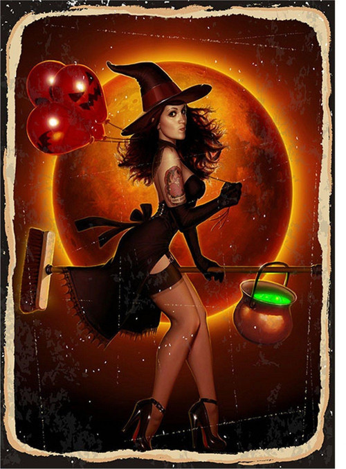 Pin Up Cadı Tasarım Ahşap Tablo