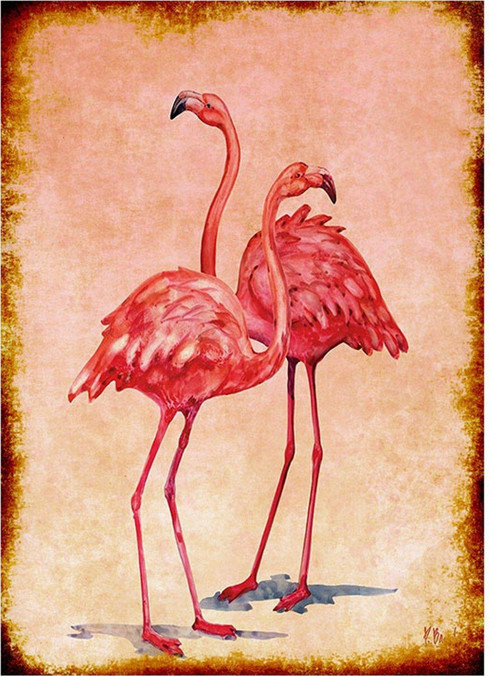 Pembe Flamingolar Hediyelik Ahşap Tablo