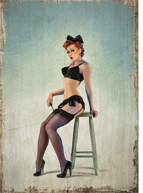 Jartiyerli Pin Up Kızı Art Mdf Poster