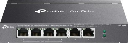Tp-lınk Omada Ds106p 4 Port 10/100+2 Port 10/100 Uplınk 67w 250 Metre Poe Mesafe Metal Kasa Swıtch