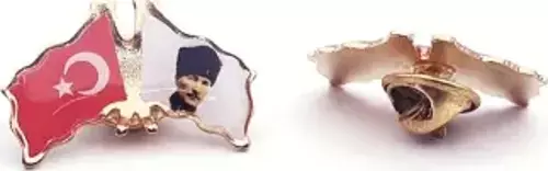 İkili Kalpaklı Türk Bayrağı ve Atatürk Yaka Rozeti (10'Adet) 