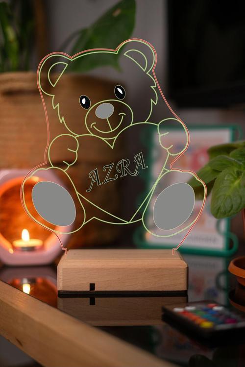 Sevimli Panda Kişiye Özel İsimli 16 Renk Işıklı,Kumandalı Seçkin Hediyelik Aşk ve Sevgi Lambası