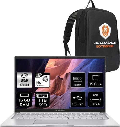 Vivobook 15 Intel Core I7 1355U 16GB 1tb SSD 15.6' Fhd Fdos Taşınabilir Bilgisayar X1504VA-NJ412 & Per4 Çanta NJ412P81