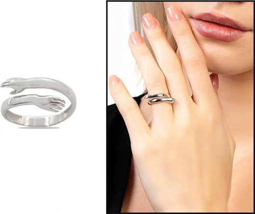 Anne-Bebek Eli Detaylı Silver Renk Free Size 925 Ayar Gümüş Kadın Yüzük