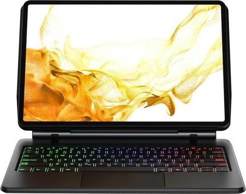 Samsung Galaxy Tab S9 FE SM-X510 Kılıf RGB Işıklı Manyetik Yapışmalı Mouse Pad Klavyeli Kılıf