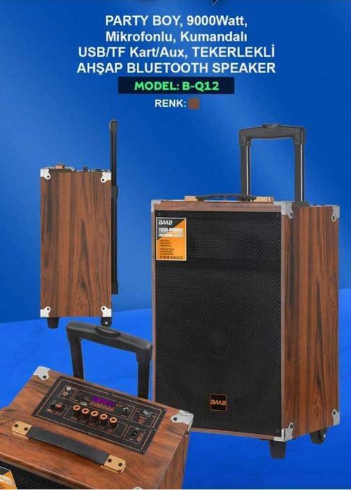 B-Q12 Süper Bass Kumandalı Taşınabilir Kablosuz Mikrofonlu Bluetooth Hoparlör Karaoke Sistemi