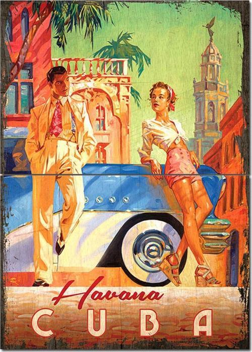Ahşap Tablo Cuba Havana Afiş Dekoratif Ahşap Tablo