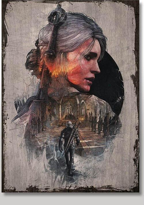 Ahşap Tablo Eski Witcher 3 Steelbook Art Görseli Desenli