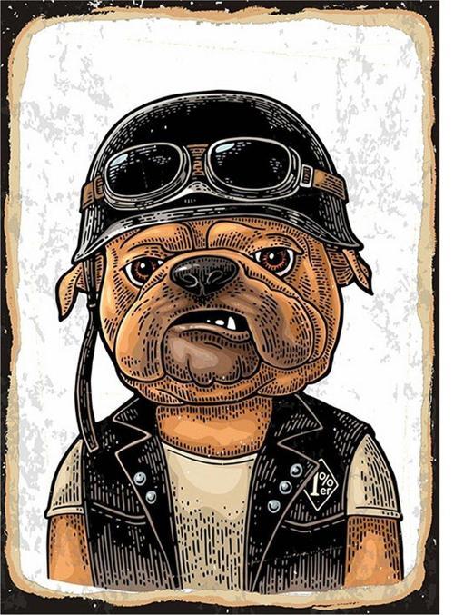 Motorcu Köpek Desenli Mdf Tablo
