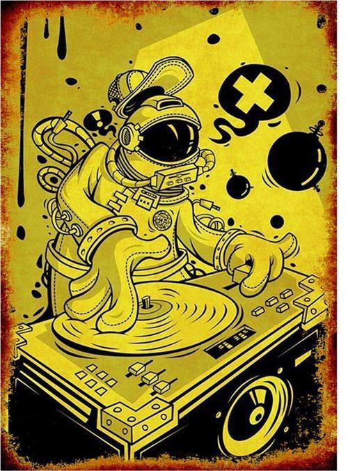 Müzisyen Astronot Dekoratif Mdf Tablo 50 Cm X 70 Cm
