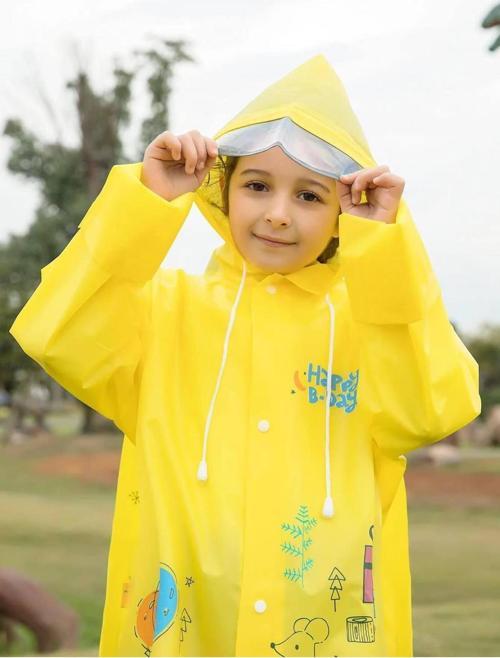 Çocuk Yağmurluğu Su Geçirmez Çanta Korumalı Çocuk Yağmurluk Kapşonlu Rüzgarlık