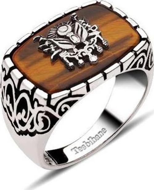 Dekoratif Model Kaplangözü Üzerine Armalı Gümüş Yüzük