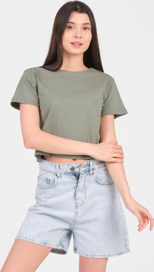 Yeşil Bisiklet Yaka Kısa Kol Örme Kadın Crop