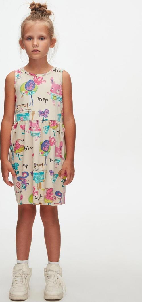 Chirping (Beige) Chirping Animals Kız Çocuk Desenli Kolsuz Elbise