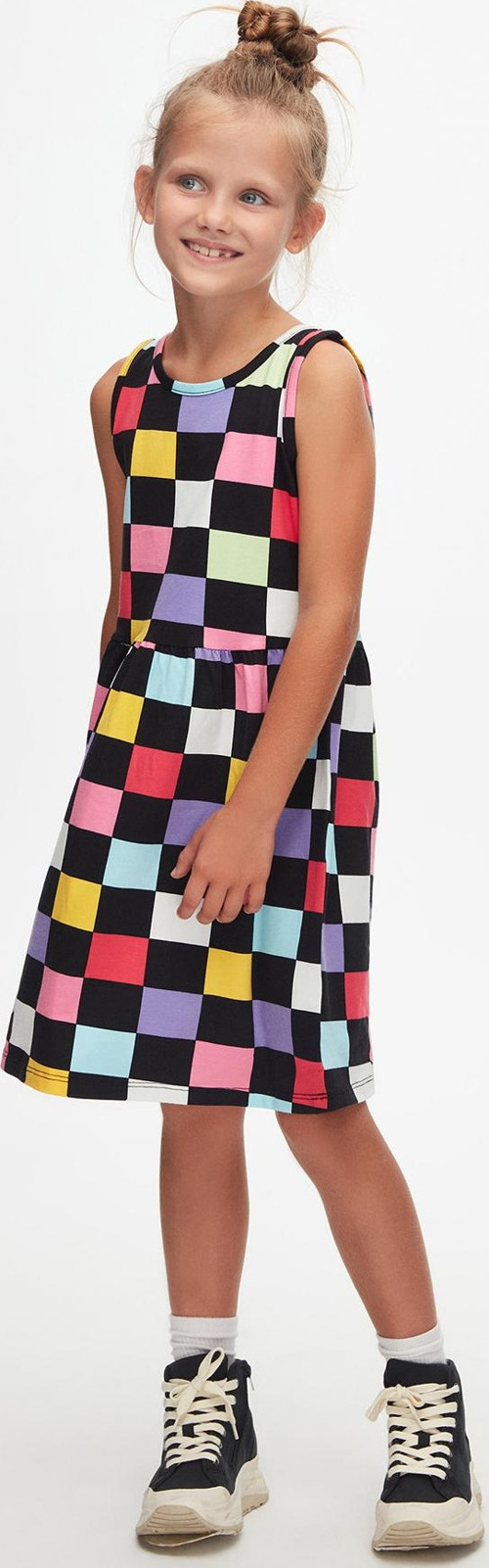 Op Art Chechers Kız Çocuk Desenli Desen Elbise