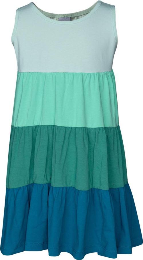 Soft Yeşil-Koyu Petrol Kat Kat Renkli Kız Çocuk Büzgülü Askılı Elbise
