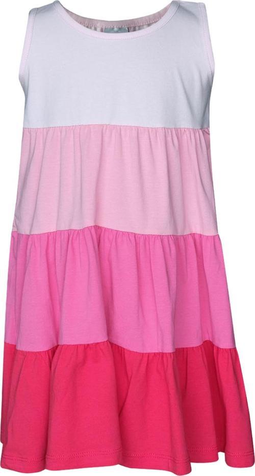 Uçuk Pembe-Fuşya Kat Kat Renkli Kız Çocuk Büzgülü Askılı Elbise