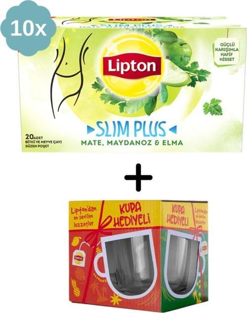 Slim Plus Maydanoz & Elma Bardak Bitki Ve Meyve Çayı X 10 Adet + Hediye Lipton Cam Kupa