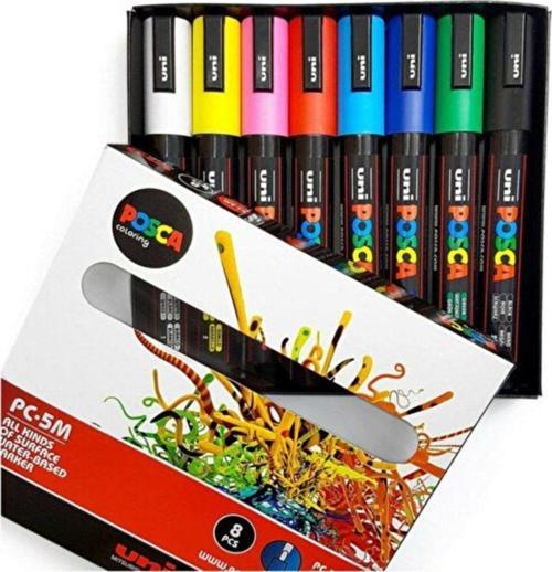 Posca Su Bazlı Boyama Kalemi 1.8-2.5 Poster Markörü 8 Anarenk Set pc-5m/8c set