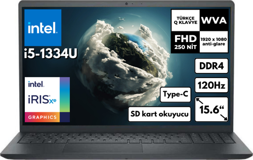 Inspiron 3530 i5-1334U 48 GB 4 TBSSD 15.6" FHD 120Hz Intel Iris Xe Graphics Windows 11 Home I35303407U BT69