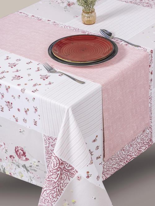 Baskılı Masa Örtüsü Seti Adela Pembe 160x180