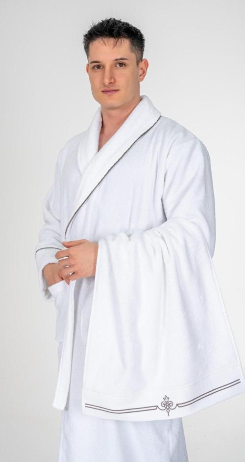Classic Bornoz Seti Güher Beyaz Erkek L/XL