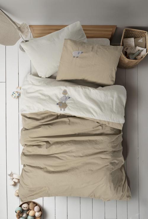 Cuddly Nakışlı Bebek Nevresim Takımı Lamp Bej