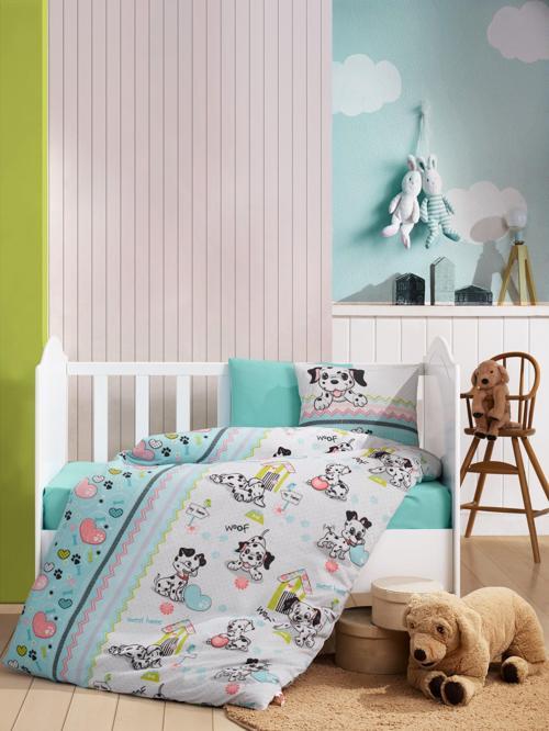 Flanel Bebek Nevresim Takımı Dalmaçyalı Mint