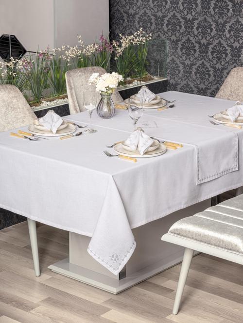 Keten Masa Örtüsü Takımı Pera Beyaz 175x240