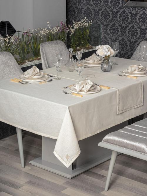 Keten Masa Örtüsü Takımı Pera Ekru 175x240