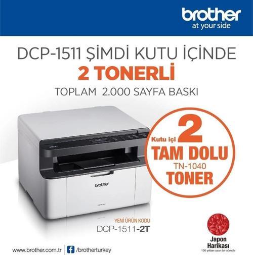 Dcp-1511-2t Mono Lazer Yaz/tar/fot (2 Tam Dolu Toner)