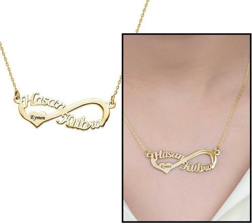 Kişiye Özel İsim Yazılı Gold Renk 925 Ayar Gümüş Sonsuzluk Kolye