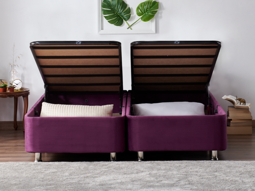 Purple Baza 150x200 cm Çift Kişilik Sandıklı Mor Kumaş Baza Silinebilir Soho Kumaş