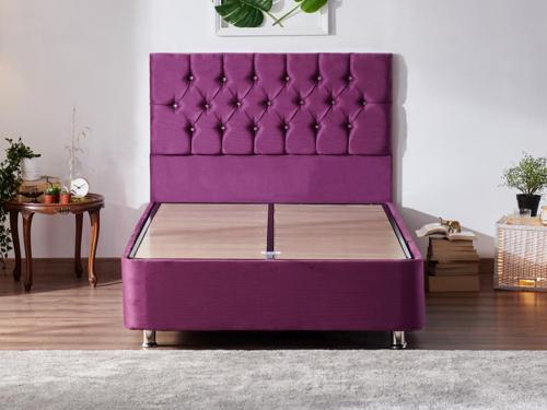 Violet Baza ve Başlık Seti 120x200 cm Tek Kişilik Sandıklı Mor Kumaş Baza ve Başlığı