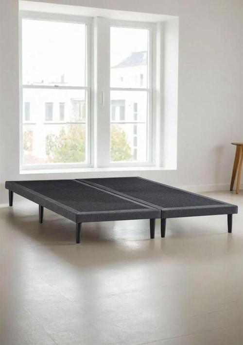 Niron Slim Karyola 160x200 Çift Kişilik Baza, Metal İskeletli Yüksek Ayaklı Koyu Gri Keten Kumaşlı
