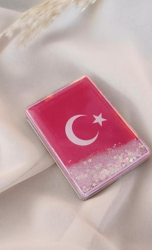 Ayna Makyaj Aynası Çanta Türk Bayrağı Sulu Model Cep El Seyehat Taşınabilir Ayna Pullu Kozmetik  