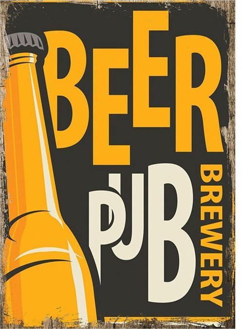 Beer Pub Desenli Ahşap Tablo