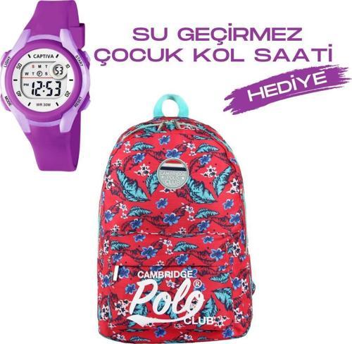Çocuk Kol Saati Hediyeli Cambridge Polo Club Büyük Kapasiteli Çocuk Okul Çantası CPC.4022.C0003