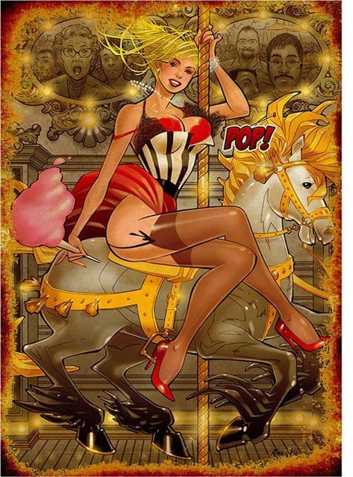 Atlı Karınca Ve Pin Up Kızı Desenli Mdf Tablo