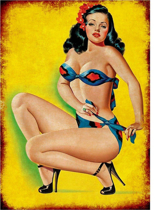 Bikinili Pin Up Kızı Hediyelik Ahşap Tablo