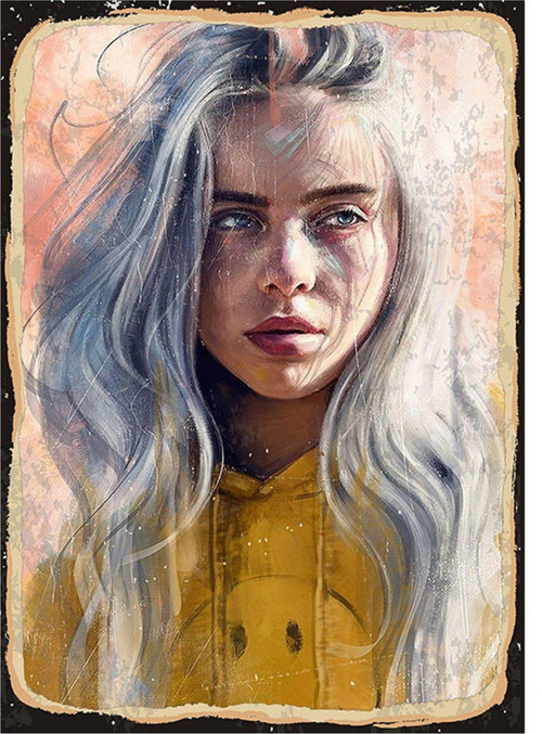 Billie Eilish Desenli Ahşap Tablo