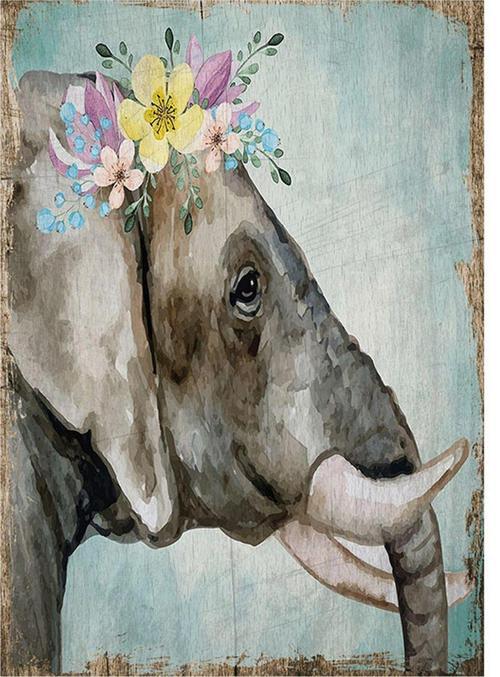 Çiçek Ve Fil Hediyelik Ahşap Tablo