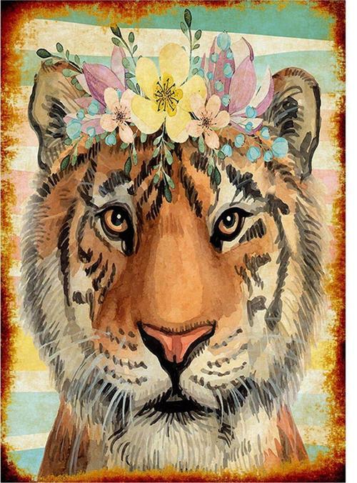 Çiçek Ve Kaplan Mdf Tablo