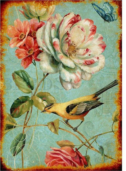 Ahşap Tablo Çiçek Ve Kuş Model Ahşap Tablo